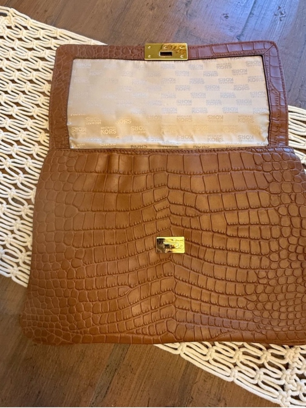 Michael Kors Cognac Croc-Embossed Chain Crossbody - Picture 3 of 7